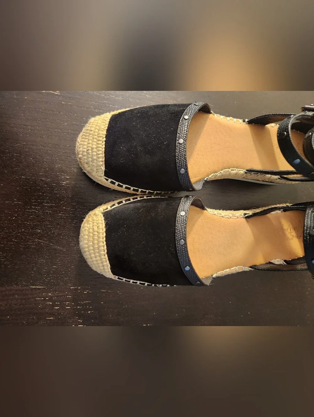 Crown Vintage Women’s Black Espadrille Ankle-Strap Wedges